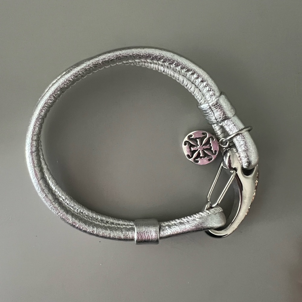Rustic Cuff Metallic Silver Leather Bracelet - image 2